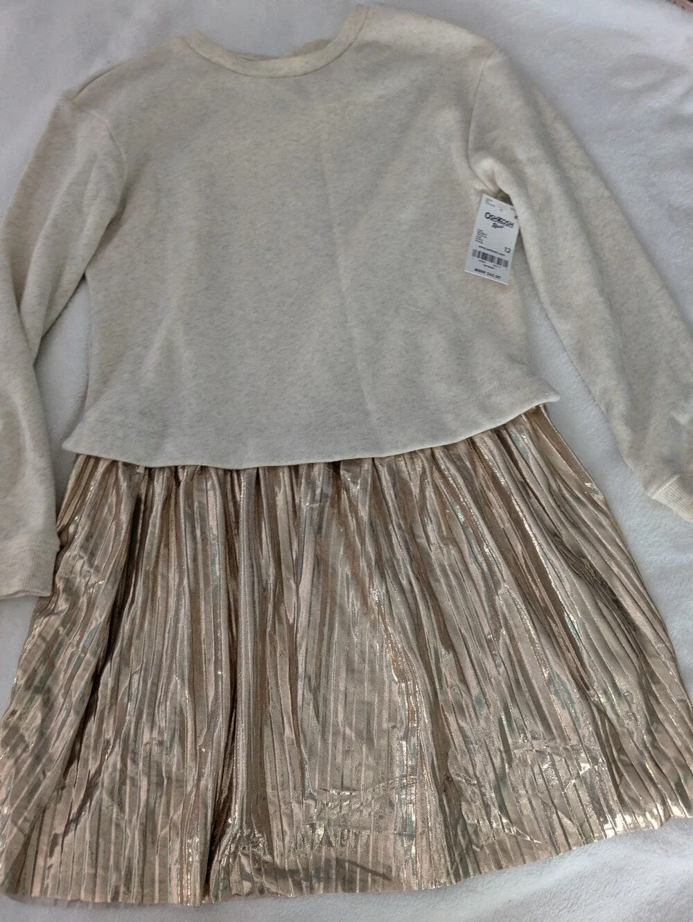 🆕 NWT OshKosh B'gosh gold pleated skirt and oatmeal heather sweatshirt dress